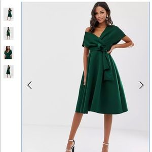 ASOS Emerald Green Fallen Shoulder Midi Dress